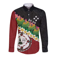 Frangipani Festival Rabaul East New Britain Long Sleeve Button Shirt Dukduk Dance With Plumeria - Polynesian Pride