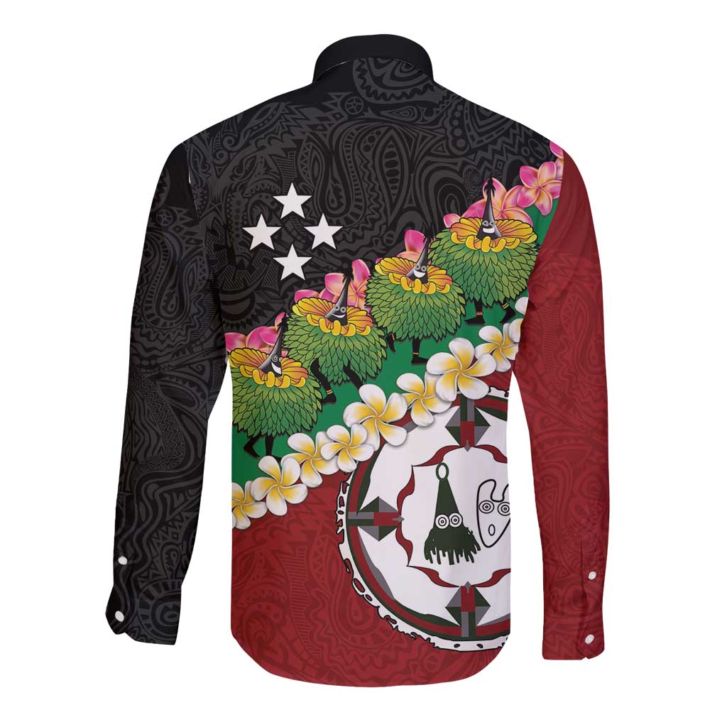 Frangipani Festival Rabaul East New Britain Long Sleeve Button Shirt Dukduk Dance With Plumeria - Polynesian Pride