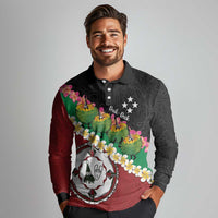 Frangipani Festival Rabaul East New Britain Long Sleeve Polo Shirt Dukduk Dance With Plumeria - Polynesian Pride