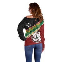 Frangipani Festival Rabaul East New Britain Off Shoulder Sweater Dukduk Dance With Plumeria - Polynesian Pride