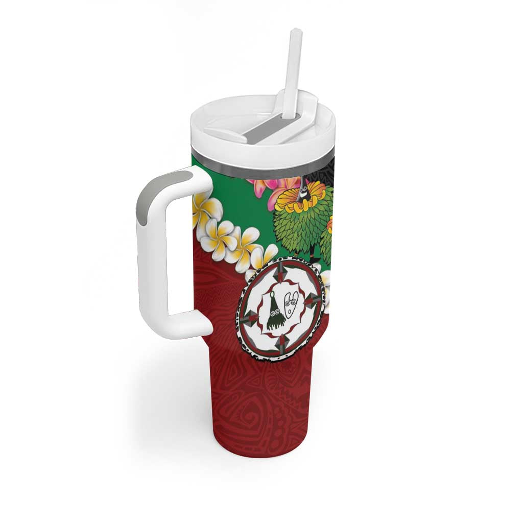 Frangipani Festival Rabaul East New Britain Tumbler With Handle Dukduk Dance With Plumeria - Polynesian Pride