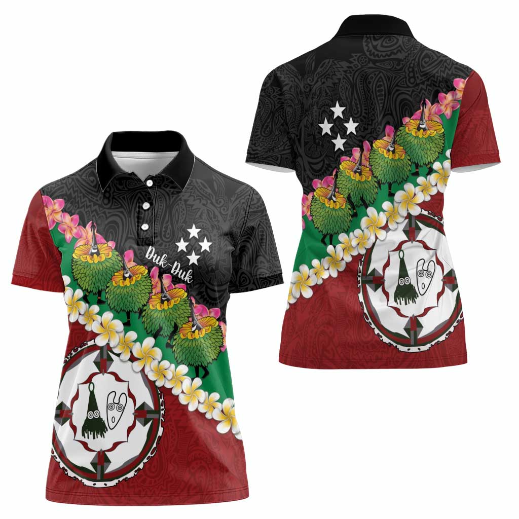 Frangipani Festival Rabaul East New Britain Women Polo Shirt Dukduk Dance With Plumeria LT14 - Polynesian Pride