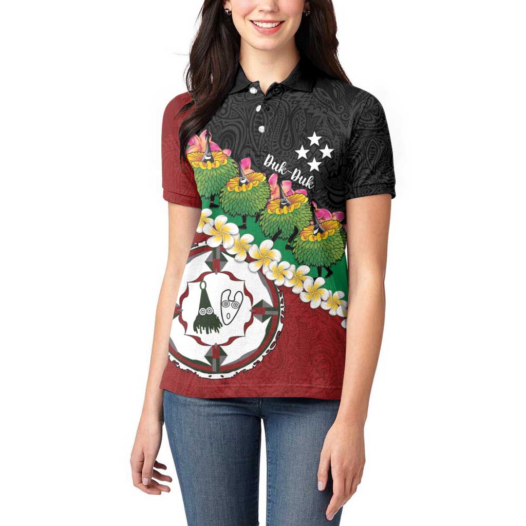 Frangipani Festival Rabaul East New Britain Women Polo Shirt Dukduk Dance With Plumeria LT14 - Polynesian Pride