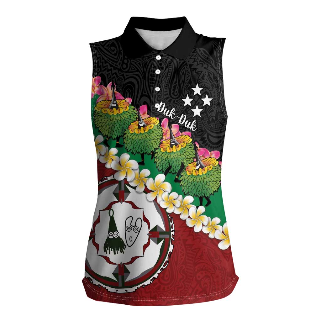 Frangipani Festival Rabaul East New Britain Women Sleeveless Polo Shirt Dukduk Dance With Plumeria - Polynesian Pride