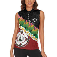 Frangipani Festival Rabaul East New Britain Women Sleeveless Polo Shirt Dukduk Dance With Plumeria - Polynesian Pride