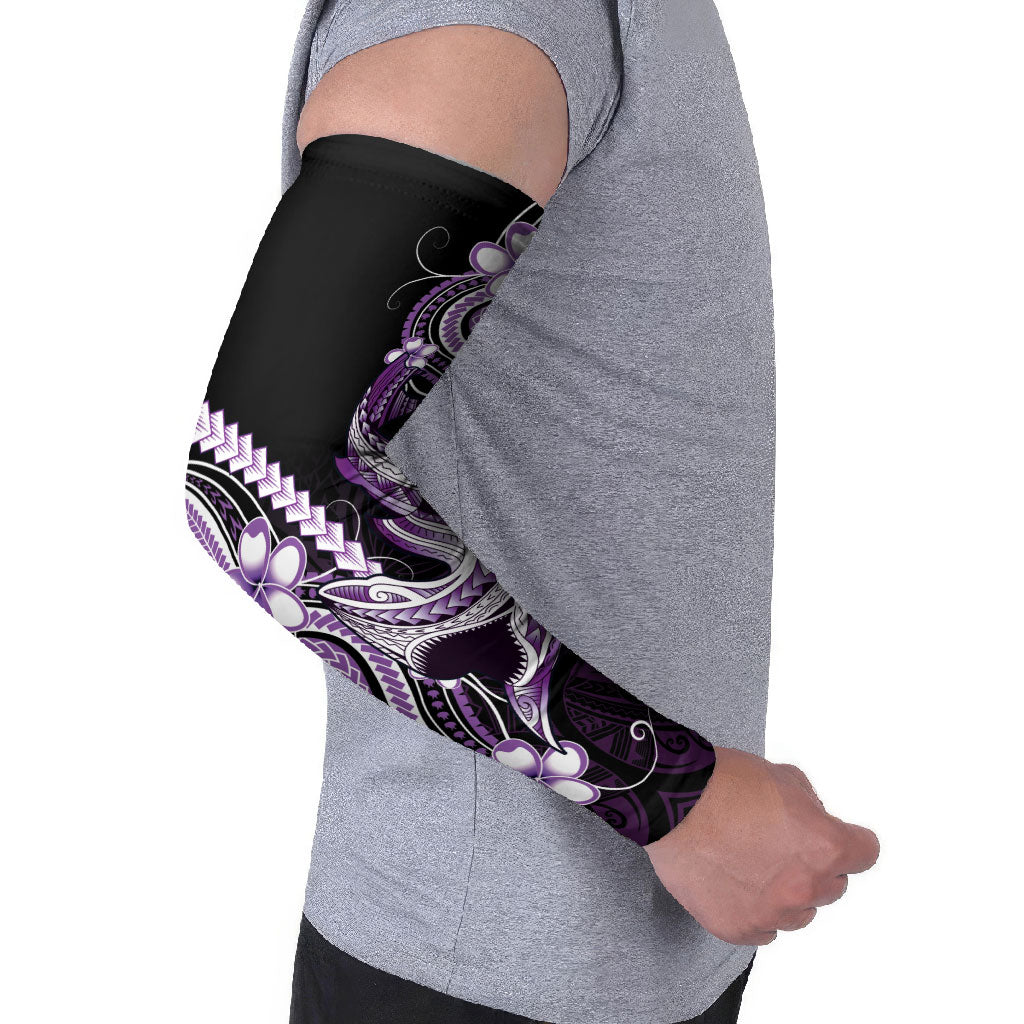 Purple Black Aloha Hawaii Arm Sleeves Polynesian Shark Tattoo Plumeria