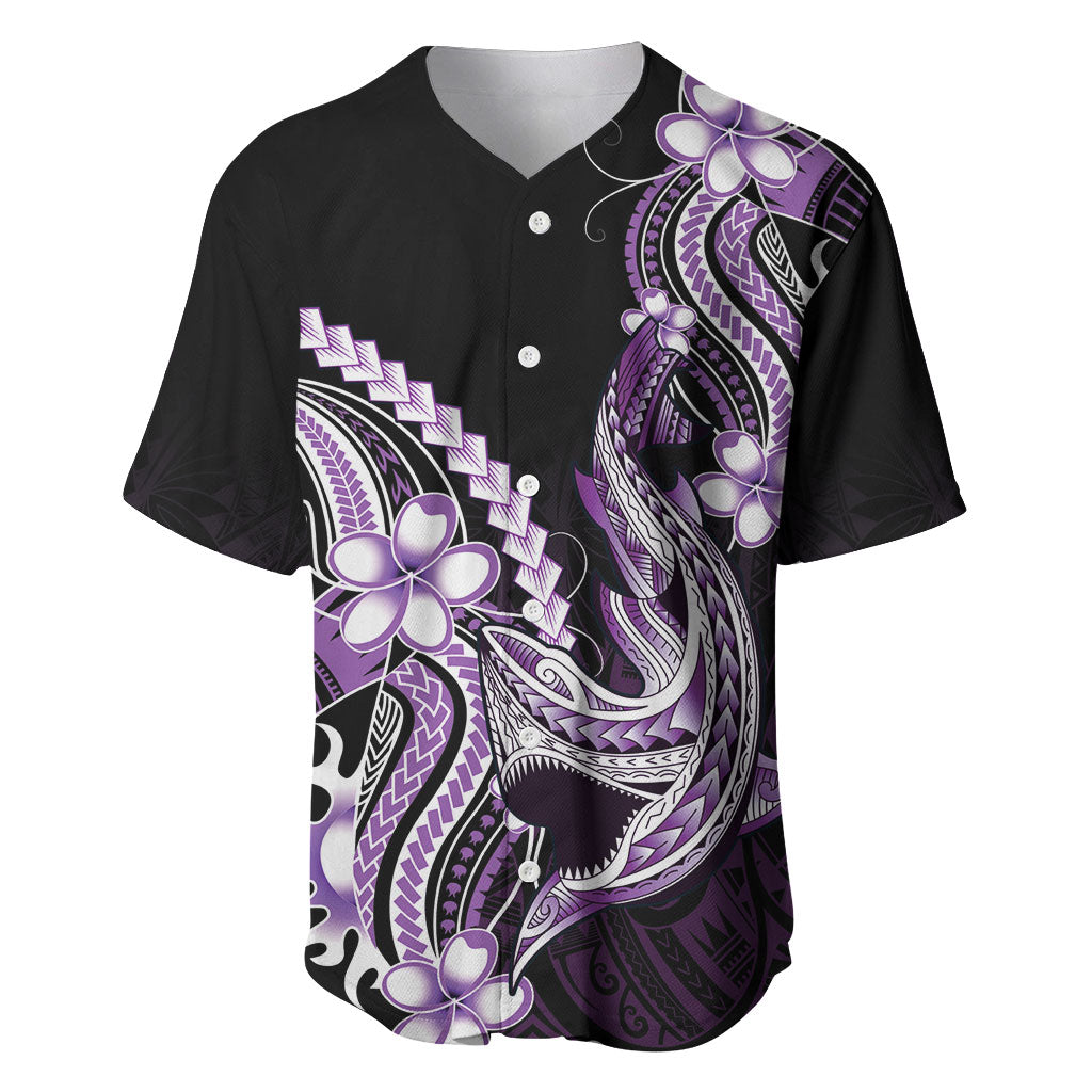 Purple Black Aloha Hawaii Baseball Jersey Polynesian Shark Tattoo Plumeria
