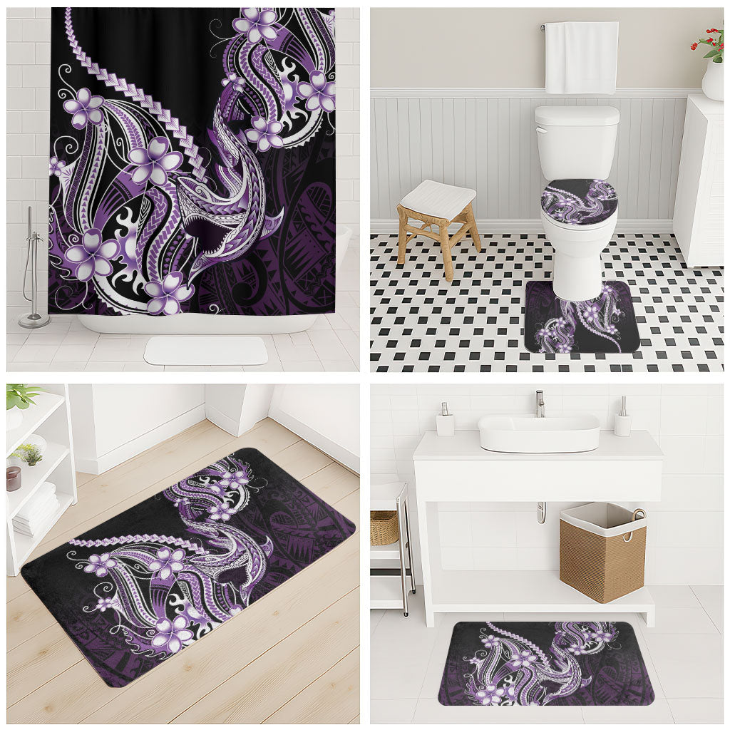 Purple Black Aloha Hawaii Bathroom Set Polynesian Shark Tattoo Plumeria