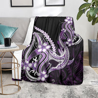 Purple Black Aloha Hawaii Blanket Polynesian Shark Tattoo Plumeria