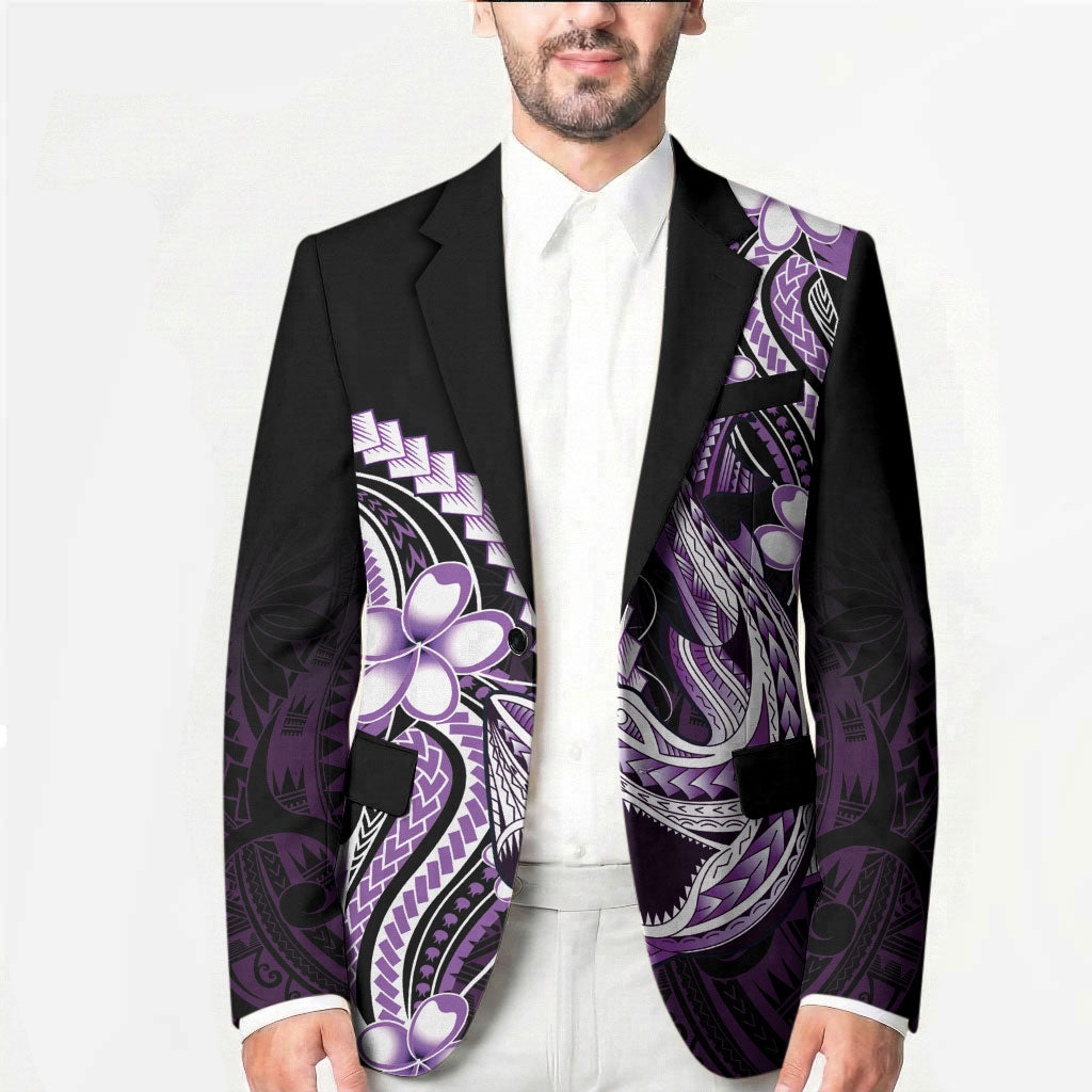 Purple Black Aloha Hawaii Blazer Polynesian Shark Tattoo Plumeria