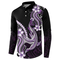 Purple Black Aloha Hawaii Button Sweatshirt Polynesian Shark Tattoo Plumeria