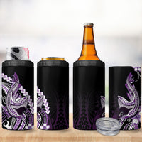 Purple Black Aloha Hawaii 4 in 1 Can Cooler Tumbler Polynesian Shark Tattoo Plumeria