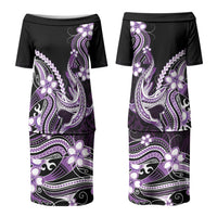 Purple Black Aloha Hawaii Couples Matching Puletasi and Hawaiian Shirt Polynesian Shark Tattoo Plumeria LT14 - Polynesian Pride