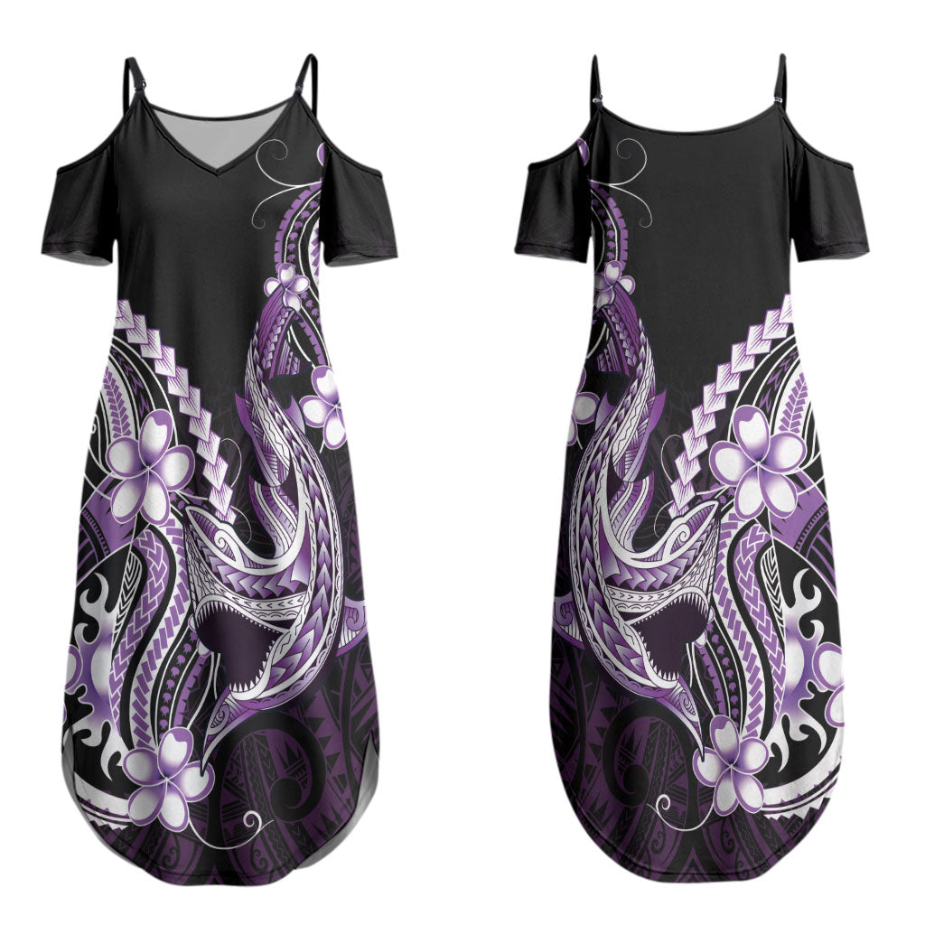 Purple Black Aloha Hawaii Couples Matching Summer Maxi Dress and Long Sleeve Button Shirt Polynesian Shark Tattoo Plumeria LT14 - Polynesian Pride