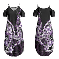 Purple Black Aloha Hawaii Couples Matching Summer Maxi Dress and Long Sleeve Button Shirt Polynesian Shark Tattoo Plumeria LT14 - Polynesian Pride