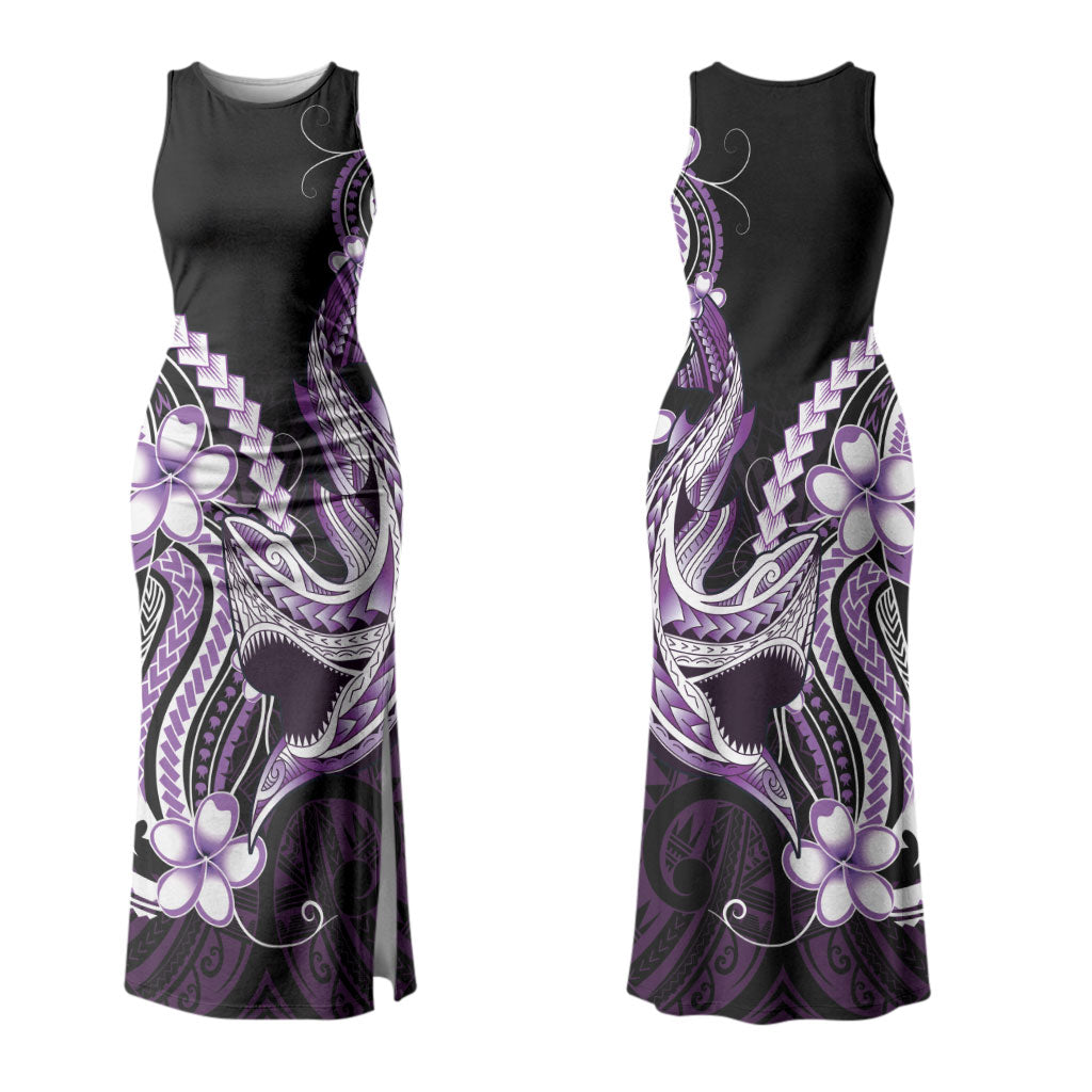 Purple Black Aloha Hawaii Couples Matching Tank Maxi Dress and Hawaiian Shirt Polynesian Shark Tattoo Plumeria LT14 - Polynesian Pride