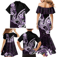 Purple Black Aloha Hawaii Family Matching Mermaid Dress and Hawaiian Shirt Polynesian Shark Tattoo Plumeria LT14 - Polynesian Pride