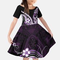 Purple Black Aloha Hawaii Family Matching Off Shoulder Maxi Dress and Hawaiian Shirt Polynesian Shark Tattoo Plumeria LT14 Daughter's Dress Purple - Polynesian Pride