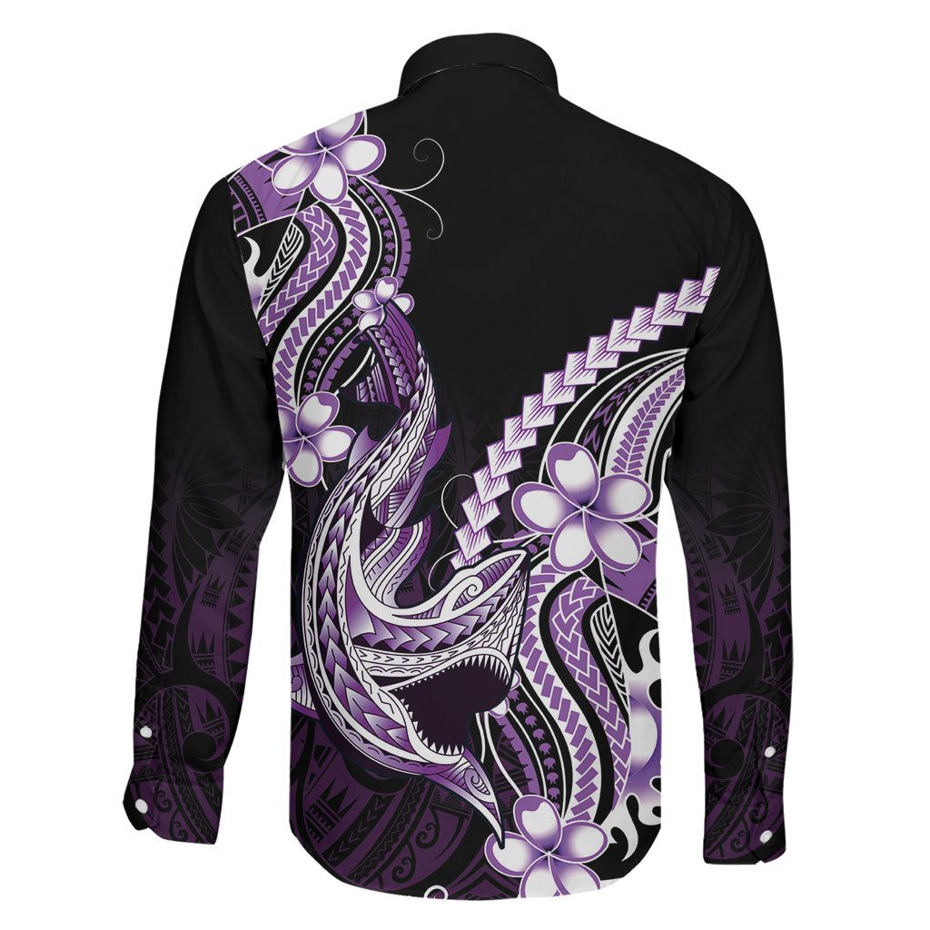 Purple Black Aloha Hawaii Family Matching Off Shoulder Maxi Dress and Hawaiian Shirt Polynesian Shark Tattoo Plumeria LT14 - Polynesian Pride
