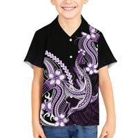 Purple Black Aloha Hawaii Family Matching Puletasi and Hawaiian Shirt Polynesian Shark Tattoo Plumeria LT14 Son's Shirt Purple - Polynesian Pride