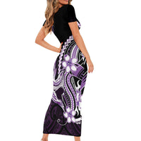 Purple Black Aloha Hawaii Family Matching Short Sleeve Bodycon Dress and Hawaiian Shirt Polynesian Shark Tattoo Plumeria LT14 - Polynesian Pride