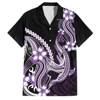 Purple Black Aloha Hawaii Family Matching Summer Maxi Dress and Hawaiian Shirt Polynesian Shark Tattoo Plumeria LT14 Dad's Shirt - Short Sleeve Purple - Polynesian Pride