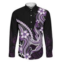 Purple Black Aloha Hawaii Family Matching Summer Maxi Dress and Hawaiian Shirt Polynesian Shark Tattoo Plumeria LT14 Dad's Shirt - Long Sleeve Purple - Polynesian Pride