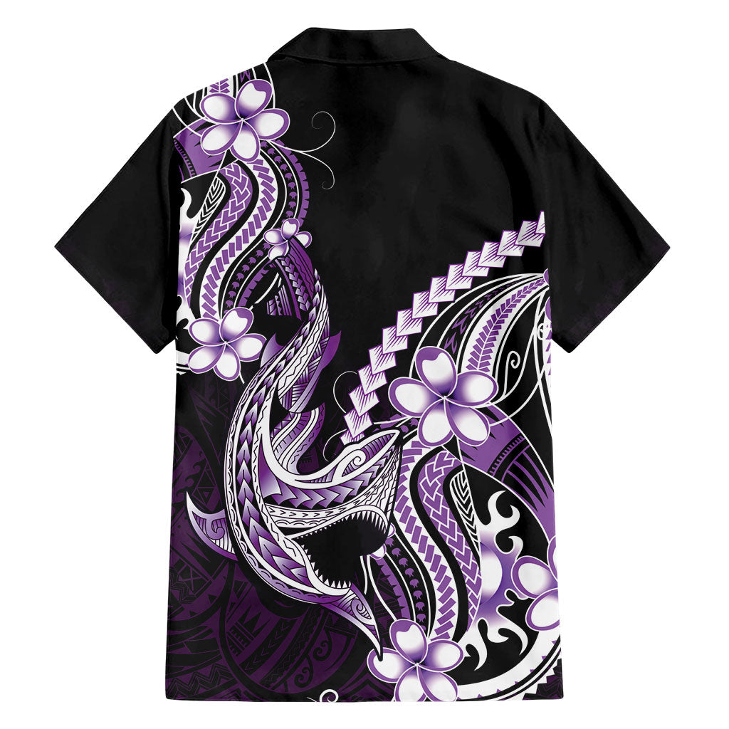 Purple Black Aloha Hawaii Family Matching Tank Maxi Dress and Hawaiian Shirt Polynesian Shark Tattoo Plumeria LT14 - Polynesian Pride