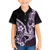 Purple Black Aloha Hawaii Kid Hawaiian Shirt Polynesian Shark Tattoo Plumeria LT14 Kid Purple - Polynesian Pride