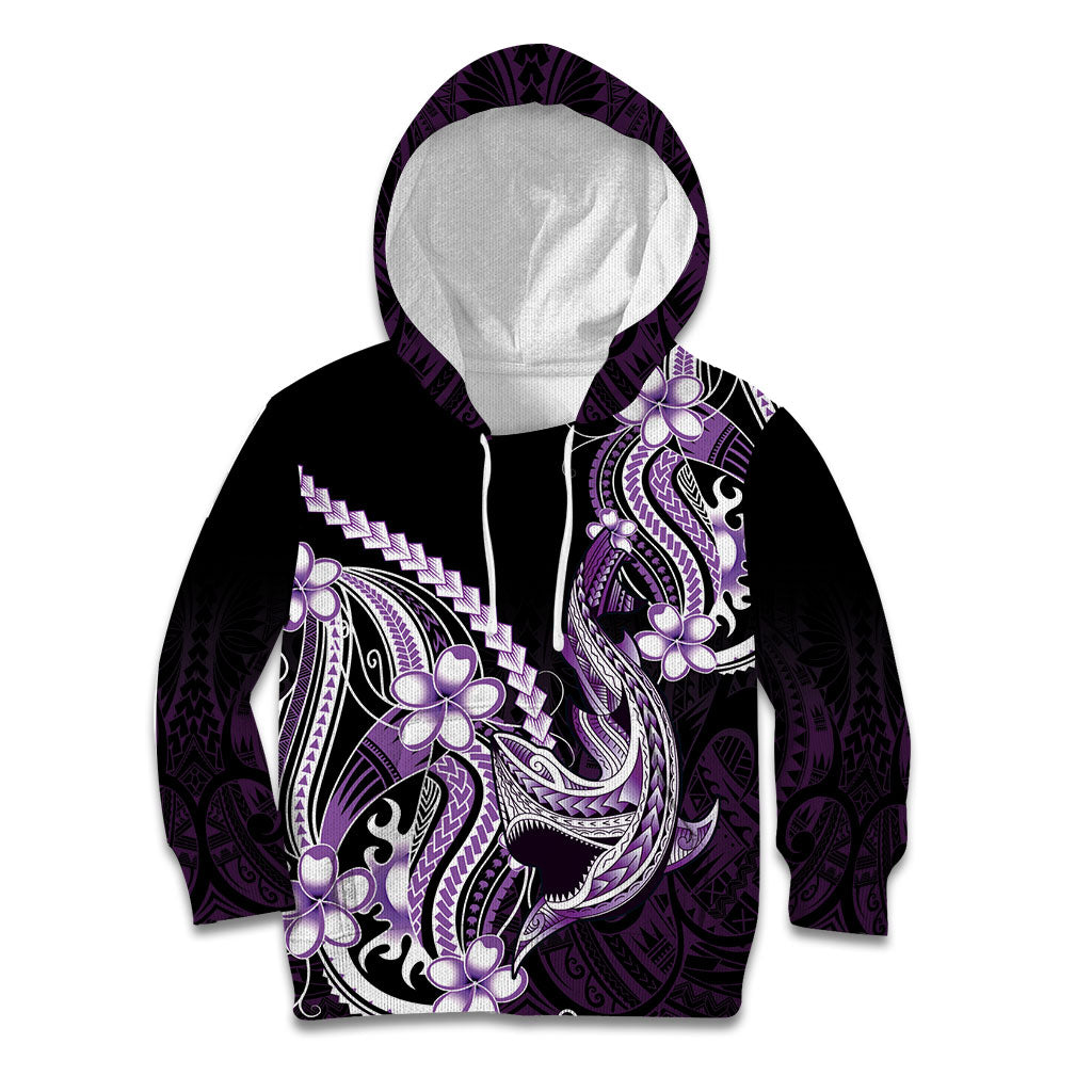 Purple Black Aloha Hawaii Kid Hoodie Polynesian Shark Tattoo Plumeria