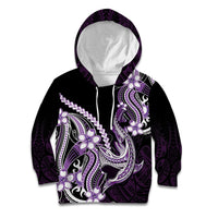 Purple Black Aloha Hawaii Kid Hoodie Polynesian Shark Tattoo Plumeria