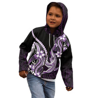 Purple Black Aloha Hawaii Kid Hoodie Polynesian Shark Tattoo Plumeria