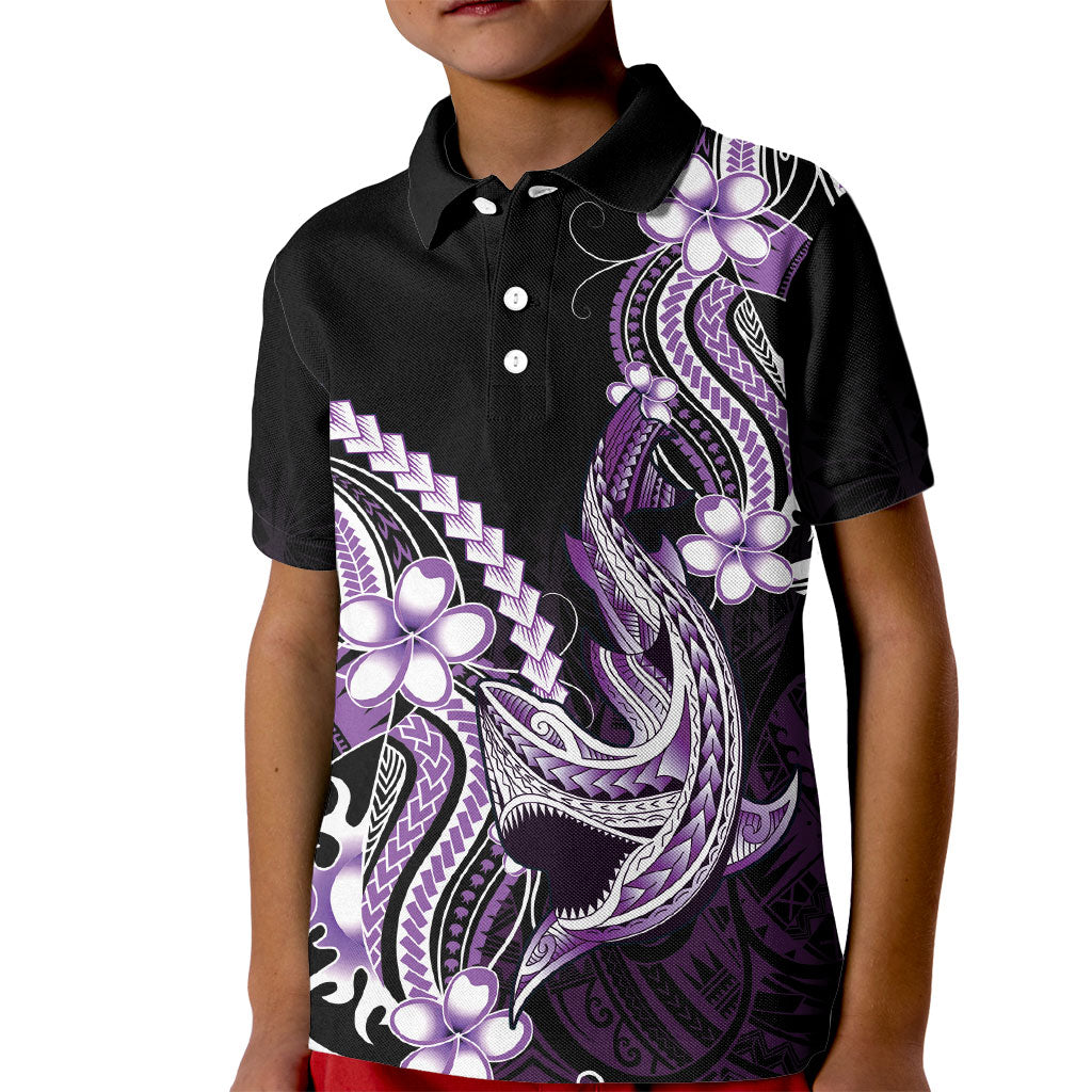 Purple Black Aloha Hawaii Kid Polo Shirt Polynesian Shark Tattoo Plumeria
