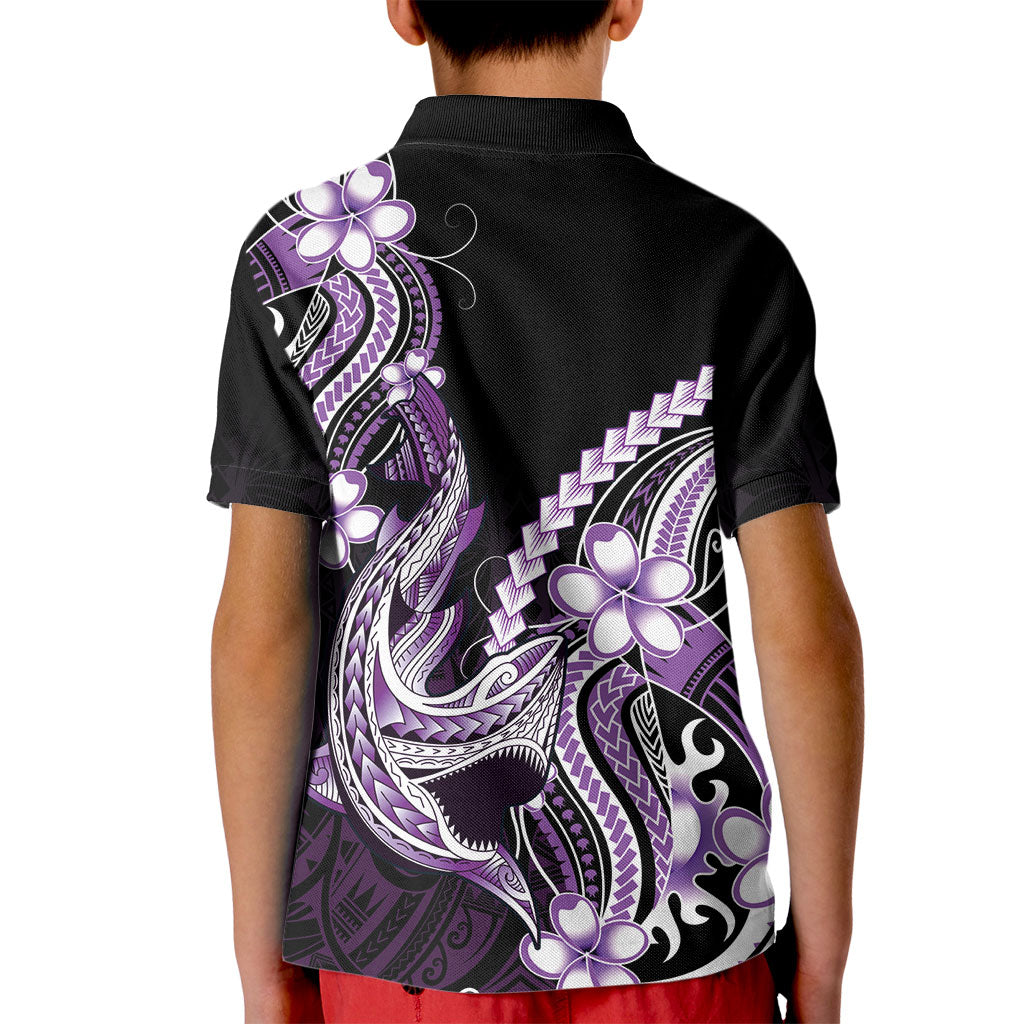 Purple Black Aloha Hawaii Kid Polo Shirt Polynesian Shark Tattoo Plumeria LT14 - Polynesian Pride