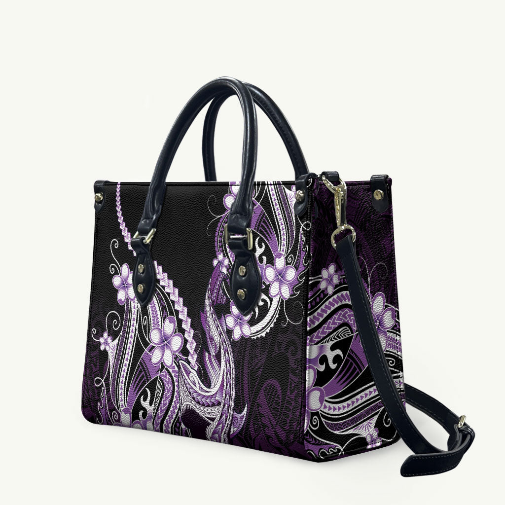 Purple Black Aloha Hawaii Leather Bag Polynesian Shark Tattoo Plumeria