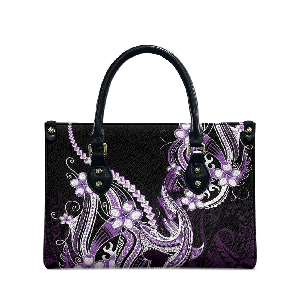 Purple Black Aloha Hawaii Leather Bag Polynesian Shark Tattoo Plumeria