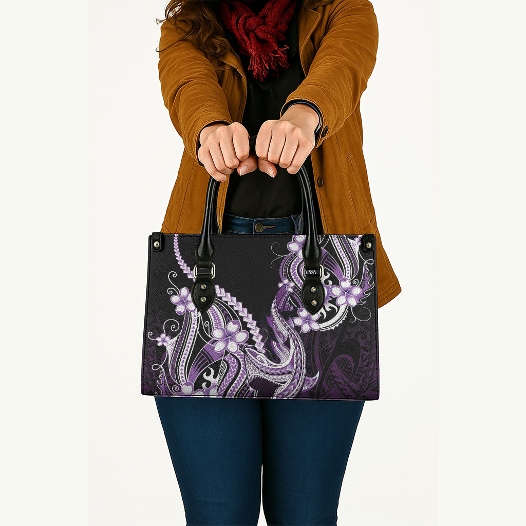 Purple Black Aloha Hawaii Leather Bag Polynesian Shark Tattoo Plumeria
