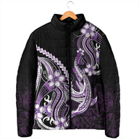 Purple Black Aloha Hawaii Padded Jacket Polynesian Shark Tattoo Plumeria