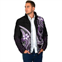 Purple Black Aloha Hawaii Padded Jacket Polynesian Shark Tattoo Plumeria