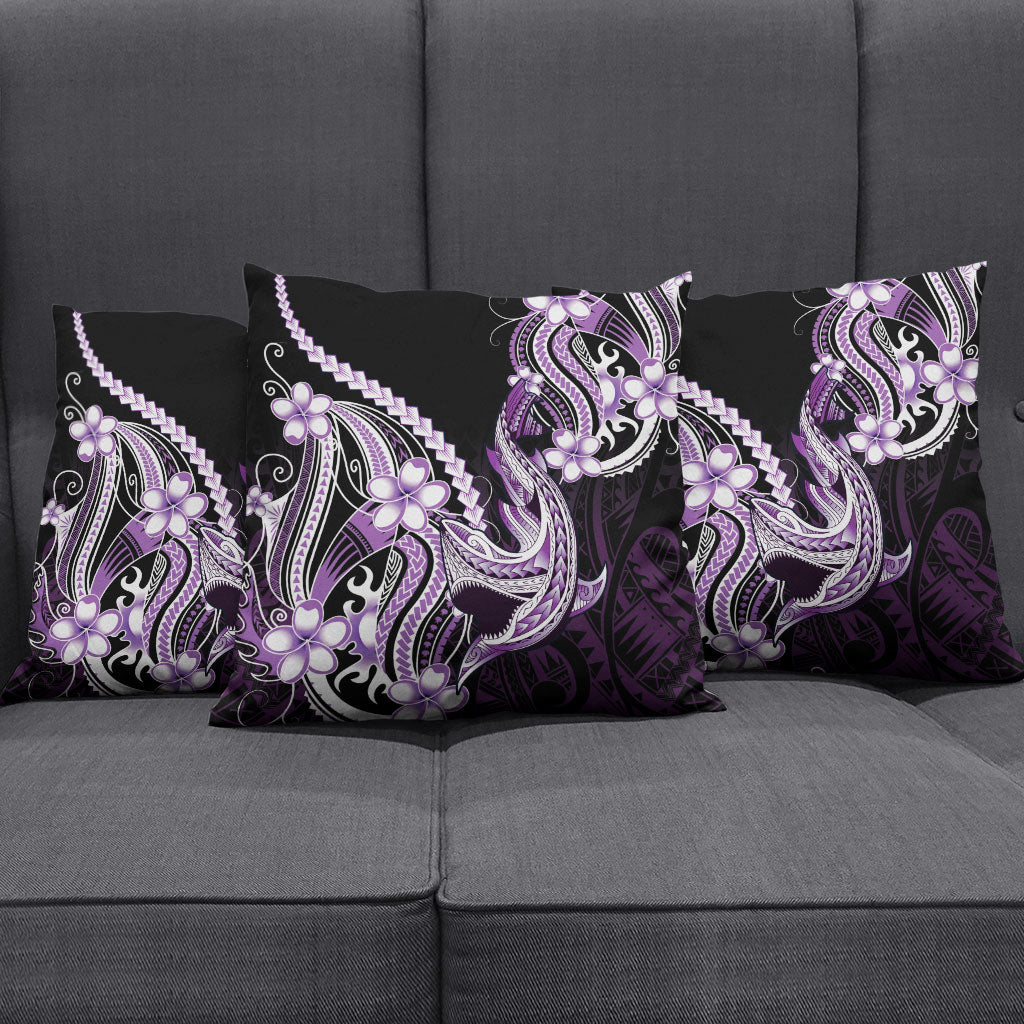Purple Black Aloha Hawaii Pillow Cover Polynesian Shark Tattoo Plumeria