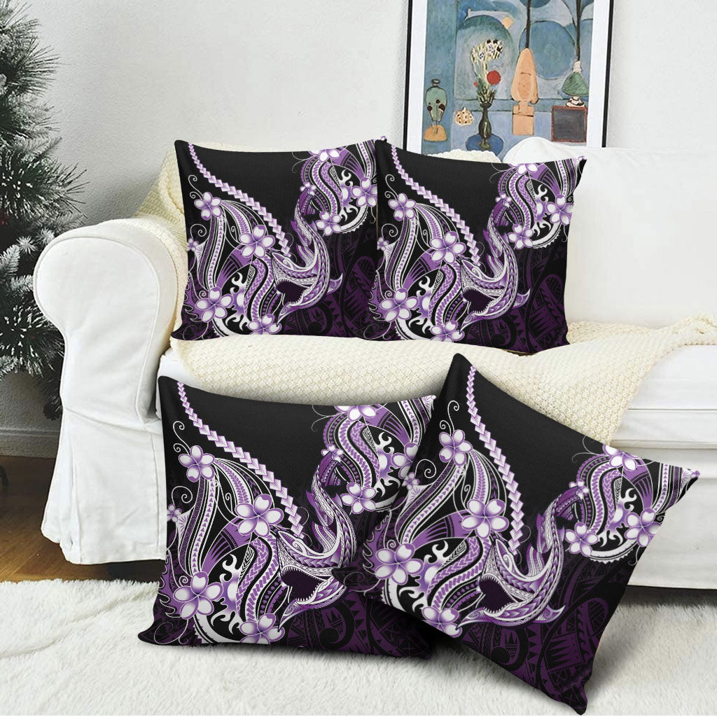 Purple Black Aloha Hawaii Pillow Cover Polynesian Shark Tattoo Plumeria