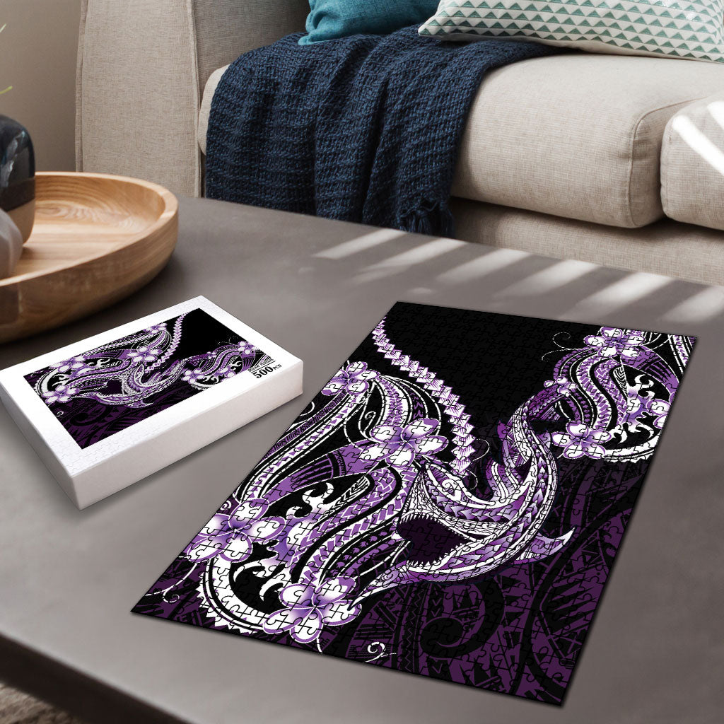 Purple Black Aloha Hawaii Puzzle Polynesian Shark Tattoo Plumeria