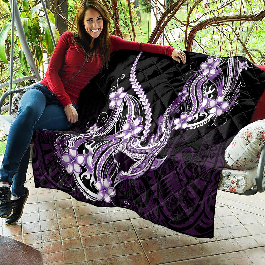 Purple Black Aloha Hawaii Quilt Polynesian Shark Tattoo Plumeria