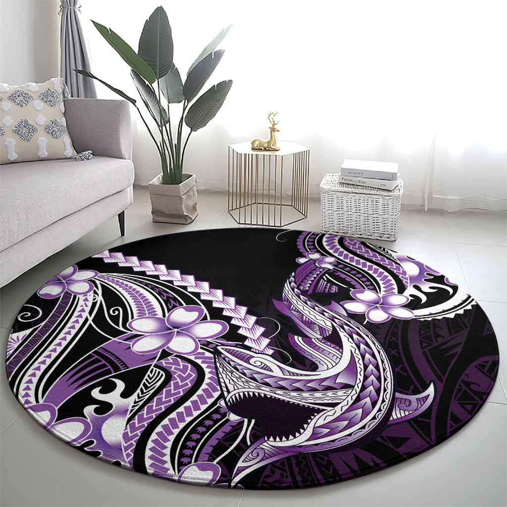 Purple Black Aloha Hawaii Round Carpet Polynesian Shark Tattoo Plumeria