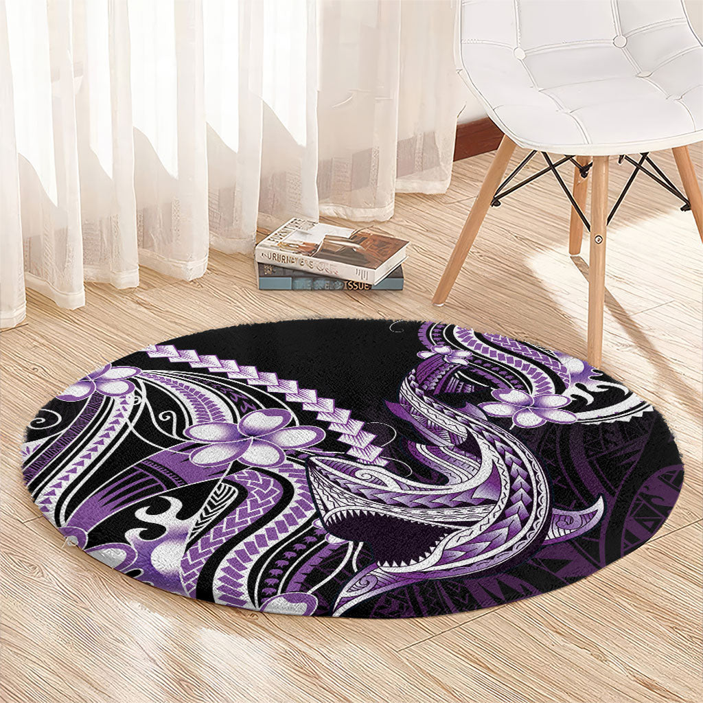Purple Black Aloha Hawaii Round Carpet Polynesian Shark Tattoo Plumeria