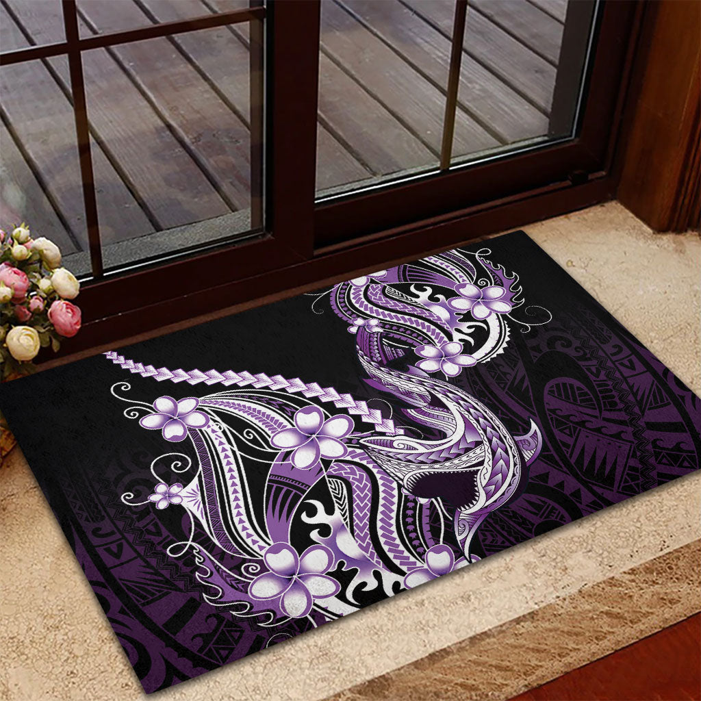 Purple Black Aloha Hawaii Rubber Doormat Polynesian Shark Tattoo Plumeria