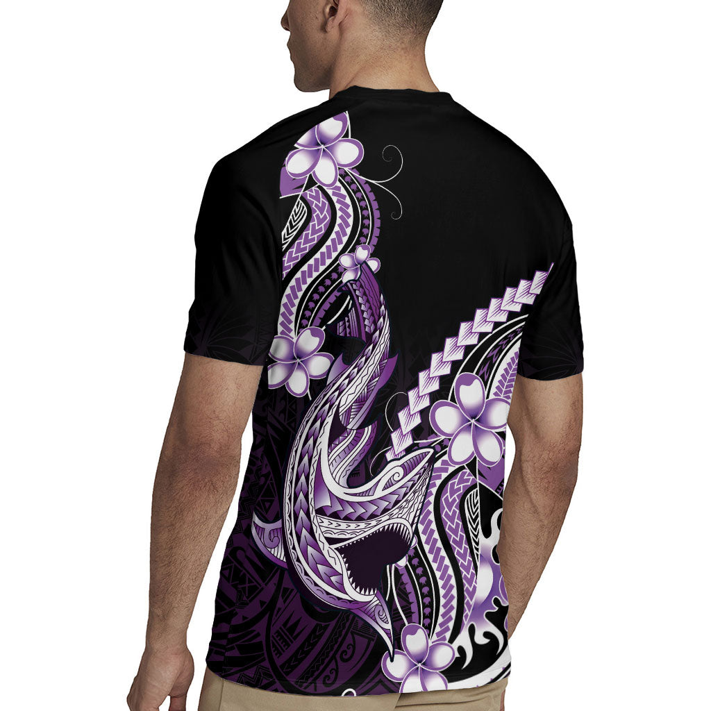 Purple Black Aloha Hawaii Rugby Jersey Polynesian Shark Tattoo Plumeria