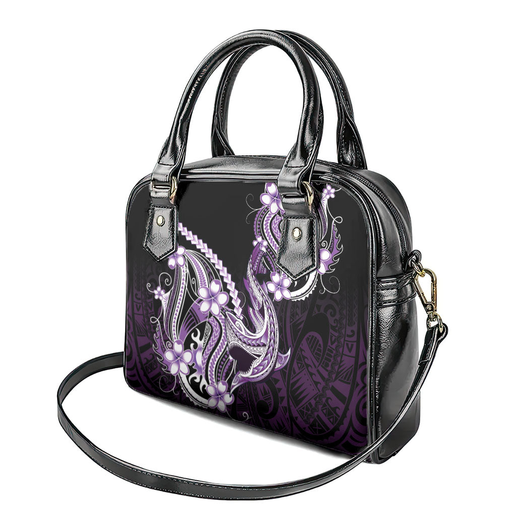 Purple Black Aloha Hawaii Shoulder Handbag Polynesian Shark Tattoo Plumeria