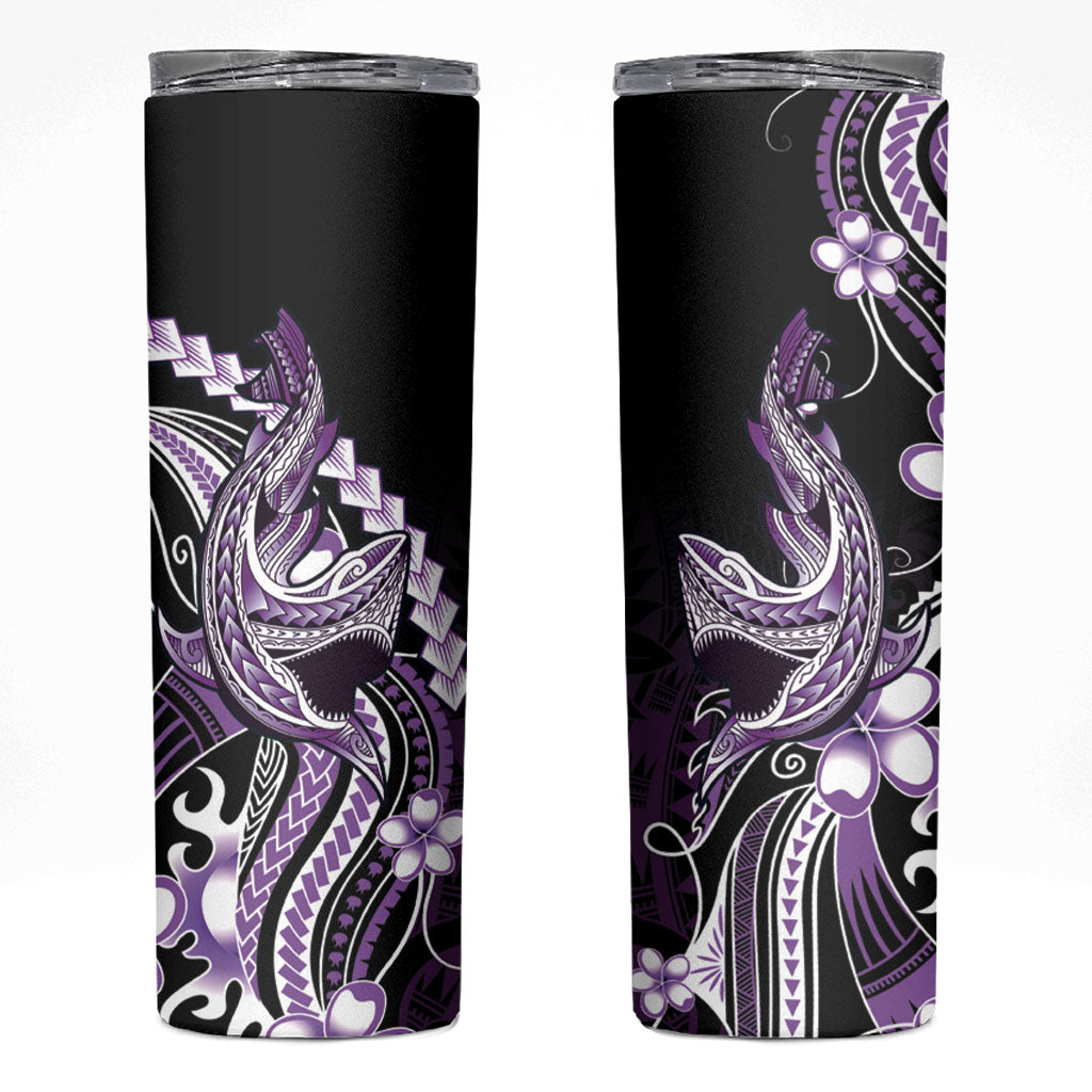 Purple Black Aloha Hawaii Skinny Tumbler Polynesian Shark Tattoo Plumeria