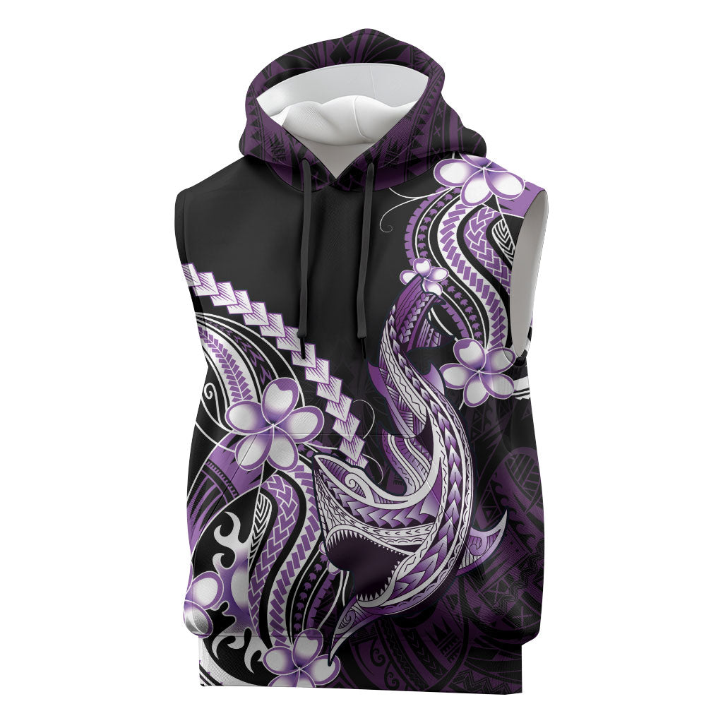Purple Black Aloha Hawaii Sleeveless Hoodie Polynesian Shark Tattoo Plumeria